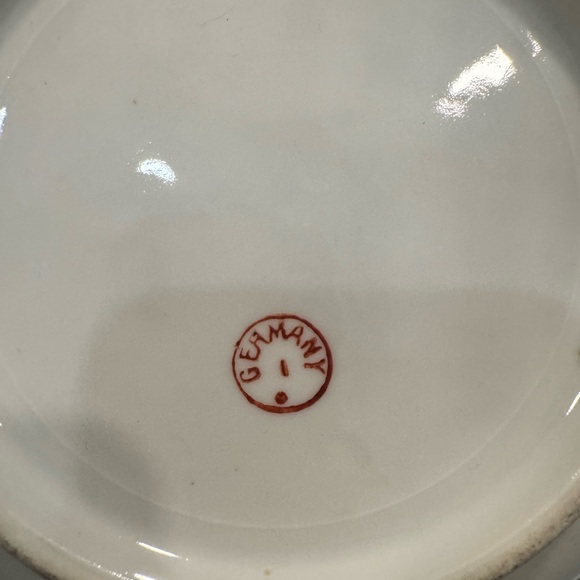 Vintage Germany Porcelain Bowl | Hand Painted Roses Green Gold Rim - Picture 4 of 5